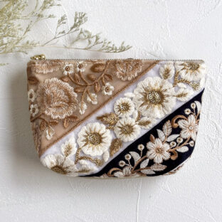 大人のためのインド刺繍ポーチ / BEIGE（M）