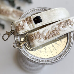 インド刺繍リボンのショルダーストラップ｜細め幅×高級感｜ホワイト