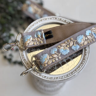 インド刺繍リボンのショルダーストラップ｜細め幅×高級感｜ブルー