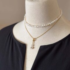 バロックパールと極細スネークチェーンの2連ネックレス｜上品でエレガントな3wayデザイン