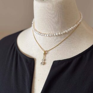 バロックパールと極細スネークチェーンの2連ネックレス｜上品でエレガントな3wayデザイン