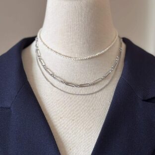 小粒パールとシルバーチェーンの2連ネックレス｜上品で軽やかな2wayデザイン